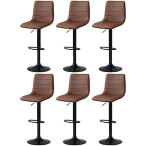 Kit 6 Banqueta Alta Estilo Estofada com Base Giratória e Regulagem de Altura - Marrom