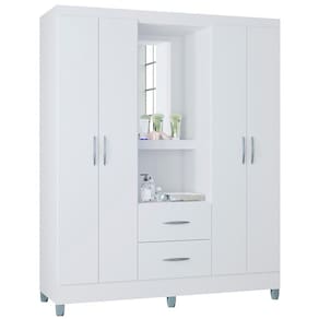 Roupeiro 4 Portas Com Espelho 966 Branco POQQ