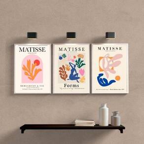 Kit 3 Quadros Formas Matisse 33x24cm Moldura Branca