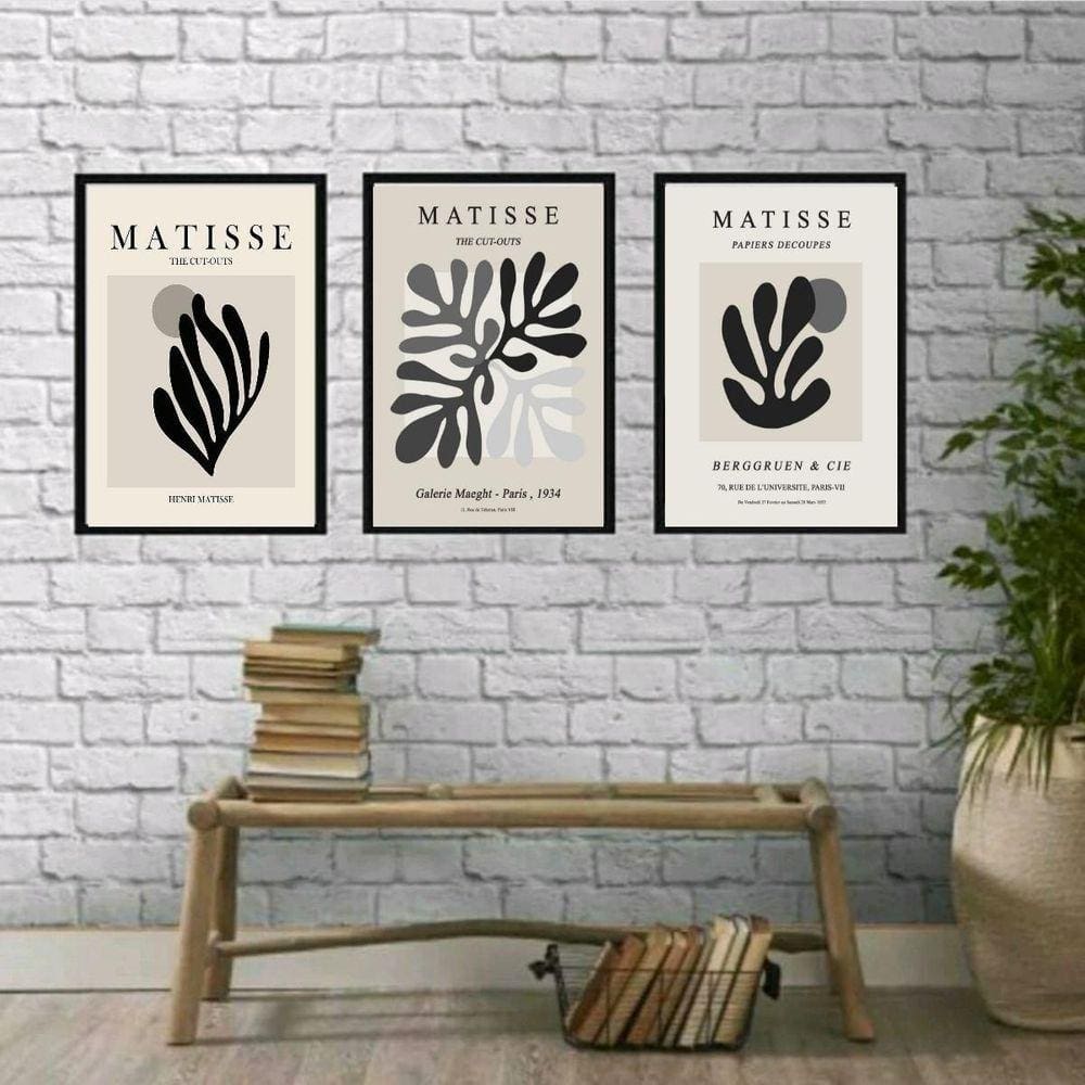 Kit 3 Quadros Modernos Folhas Matisse 33x24cm - Vidro