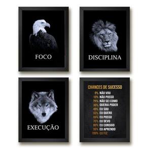 Kit 4 Quadros Motivacionais Empresa 33x24cm Madeira Branca