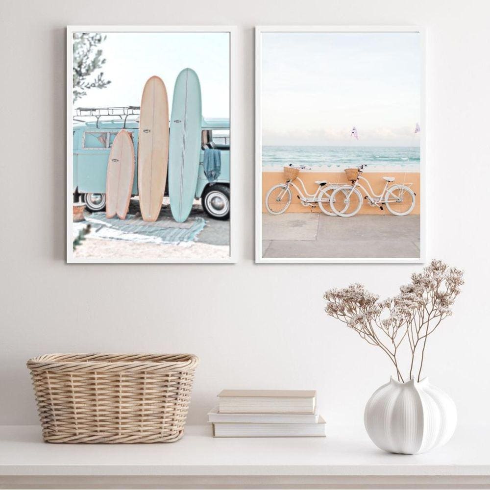 Quadros Praia Kombi/Bicicleta 24x18cm - Madeira Preta