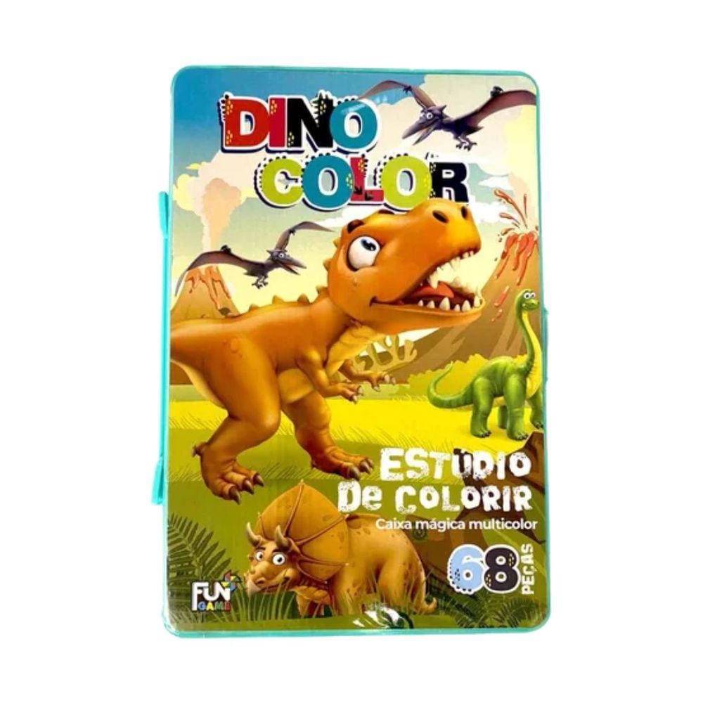 Maleta Estojo Pintura Escolar Dinossauro 68 Peças Canetinhas