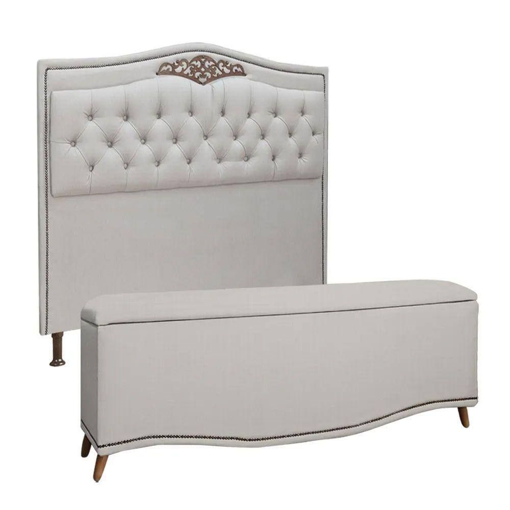 Conjunto Cabeceira e Calçadeira Holanda 1,60 cm Linho Star Confort