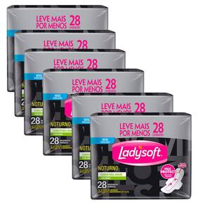 Kit 6 Absorvente Ladysoft Noturno Suave Com Abas Com 28 Unidades