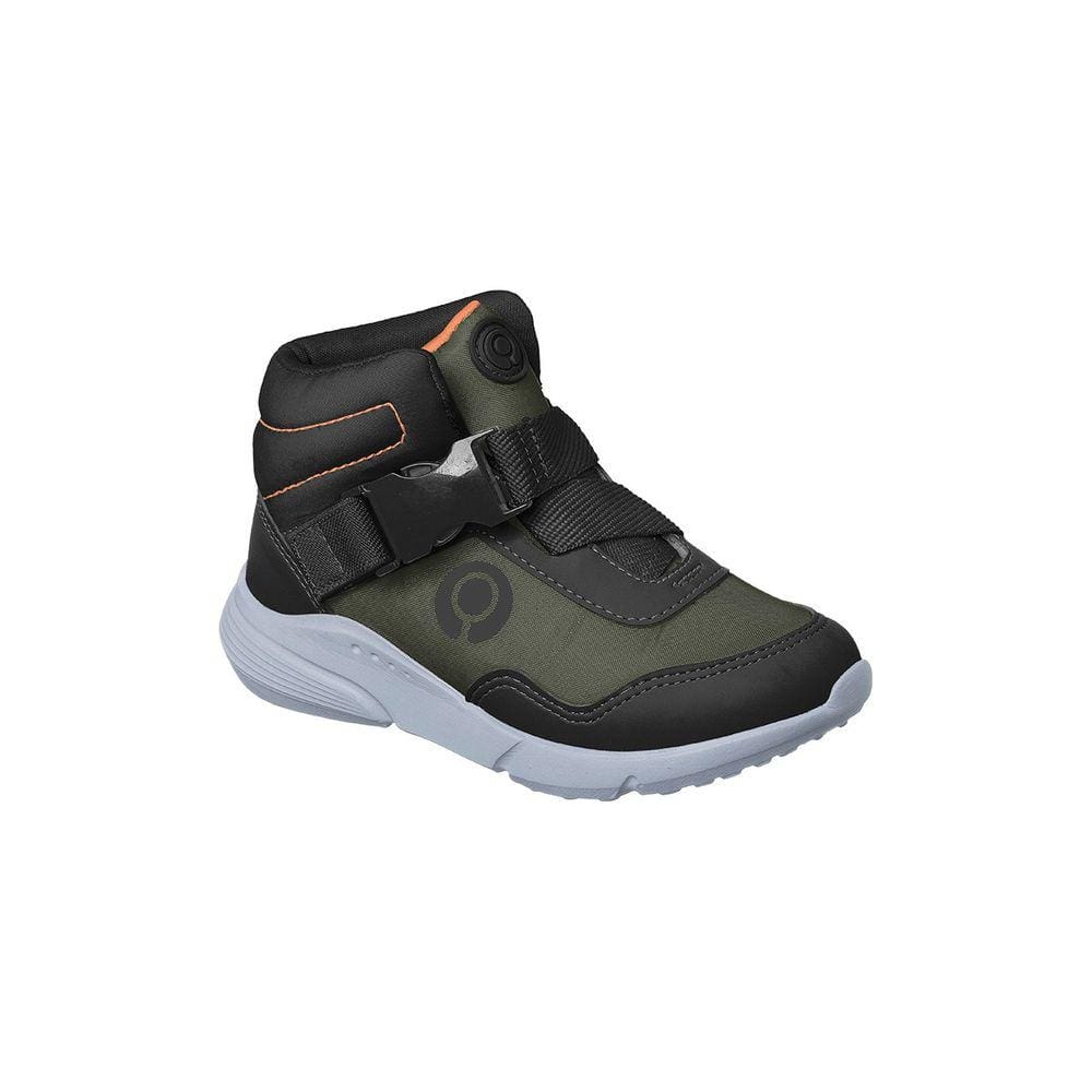 Tênis Cano Alto Infantil Masculino Ortopé Sport Comfort Fecho Engate Preto e Verde Militar