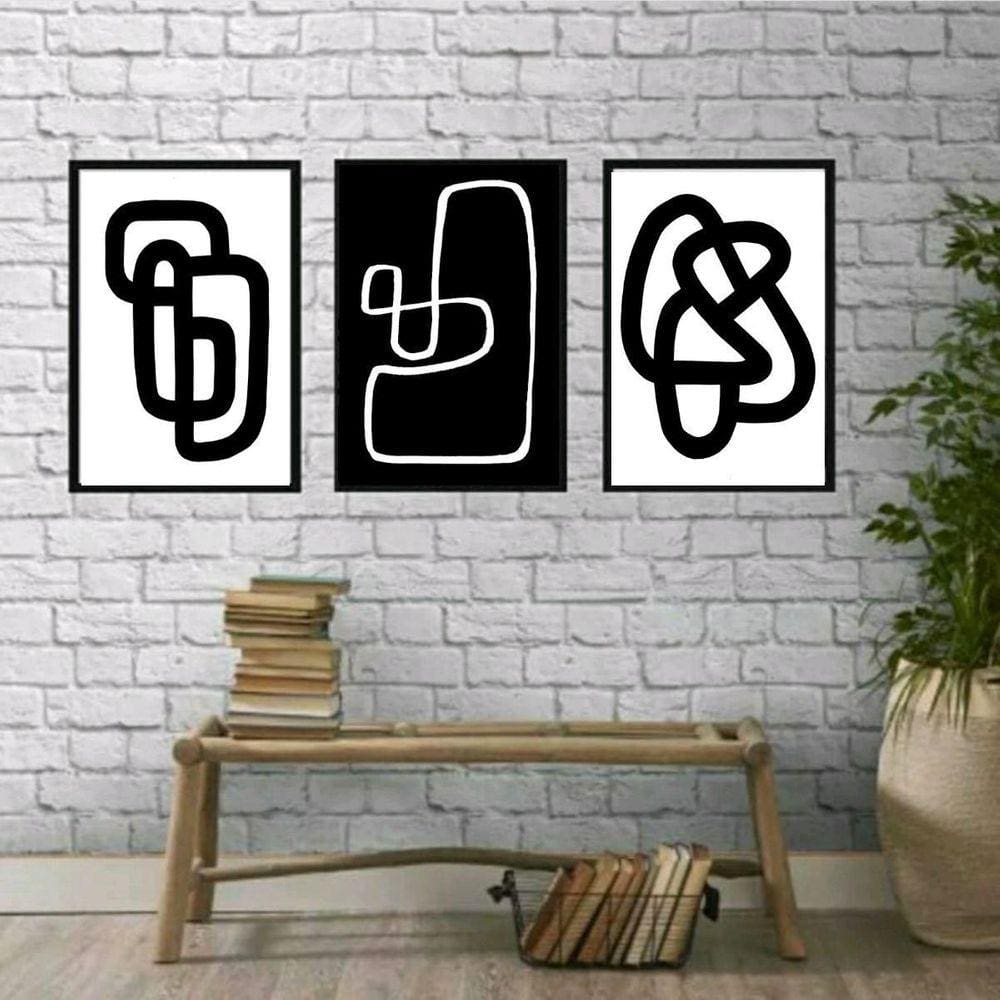 Kit 3 Quadros Minimalistas P&B 24x18cm - Madeira Preta