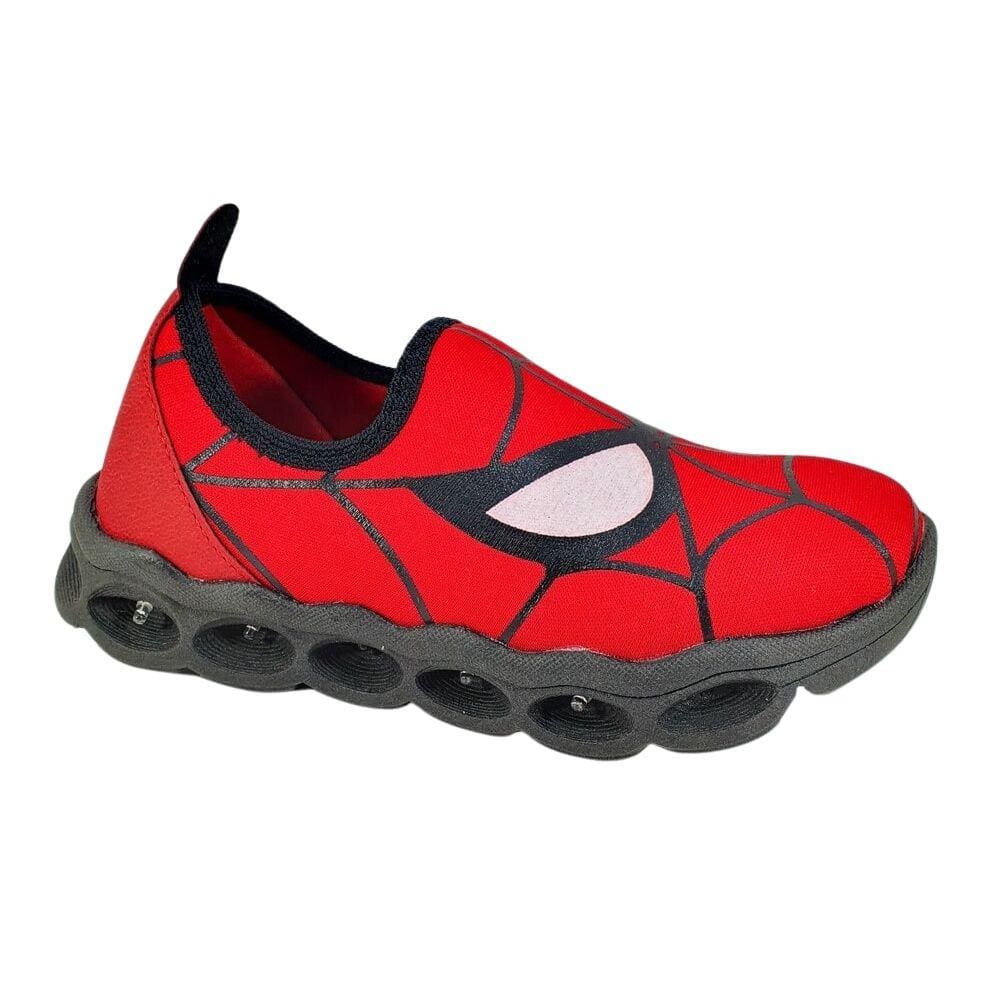 Tênis Infantil Com Luzinha Led Aranha Vermelho Preto Calce Fácil