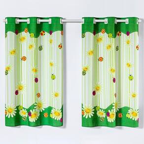 Cortina Varão Cozinha Oxford 2Mx1,30M Joaninhas Verde