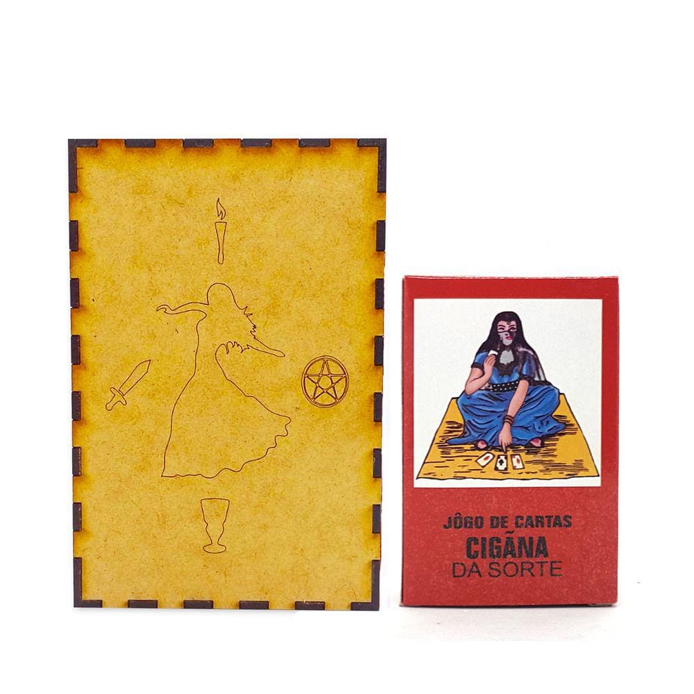 Kit Baralho Tarô Cigana da Sorte e Porta Tarô Caixa Madeira