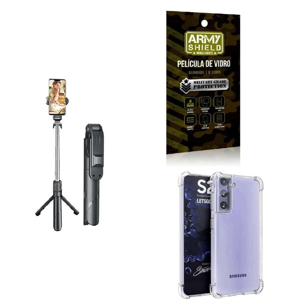 Kit Tripé De Selfie + Capinha Samsung S21 Plus + Película 3D