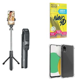 Kit Tripé De Selfie + Capinha Samsung A03 Core + Película 9D