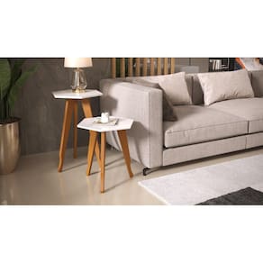 Kit 2 mesas sala retrô pés madeira, lateral e apoio Florença cor off white - Comprar Moveis Em Casa