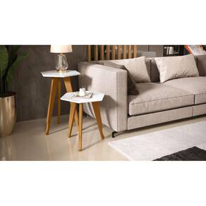 Kit 2 mesas lateral e apoio Sala Retrô Pés de Madeira Decor cor Branco - Comprar Moveis Em Casa