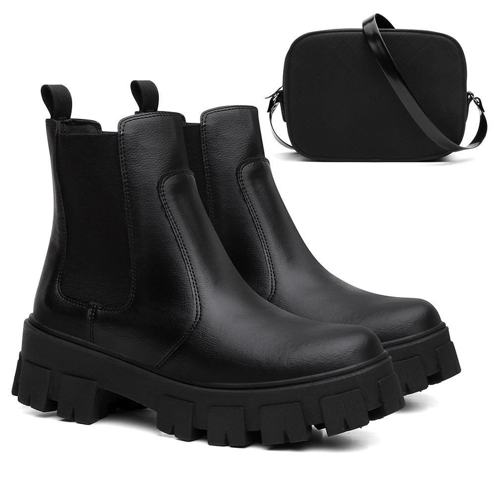 Kit Bota Chelsea Feminina Tratorada + Bolsa Bag Alça Fixa