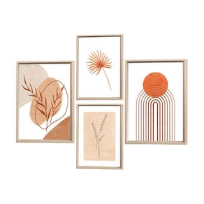 Kit 4 Quadros Decorativos Boho Rose Flor Ramos Sala