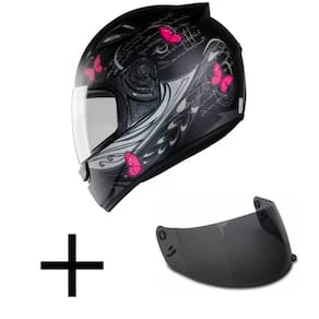 Capacete Ebf New Spark Borboleta Preto e Rosa Fosco Mais Viseira Fumê