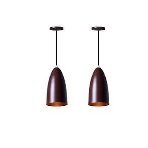 Lustre Pendente Bala M Marrom Aluminio - Kit 2 Unidades