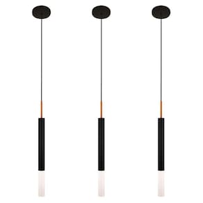 Kit 3 Luminárias Teto Pendente Tubo Difusor Sala Preto Cobre