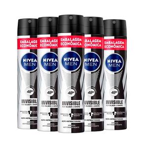 Kit Desodorante Aerosol Nívea Black & White Masculino 200ml - 5 unidades