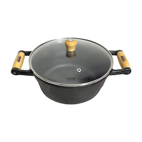 Panela Ferro Caçarola Alça Madeira Vidro 20cm 2L Casa Jardim