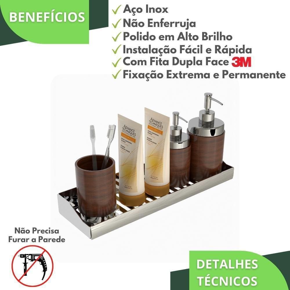 Porta Shampoo Adesivo Sem Furar Parede Inox Df