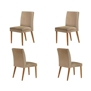 conjunto com 4 cadeiras atenas linho capuccino e madeira