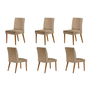 conjunto com 6 cadeiras atenas linho capuccino e madeira