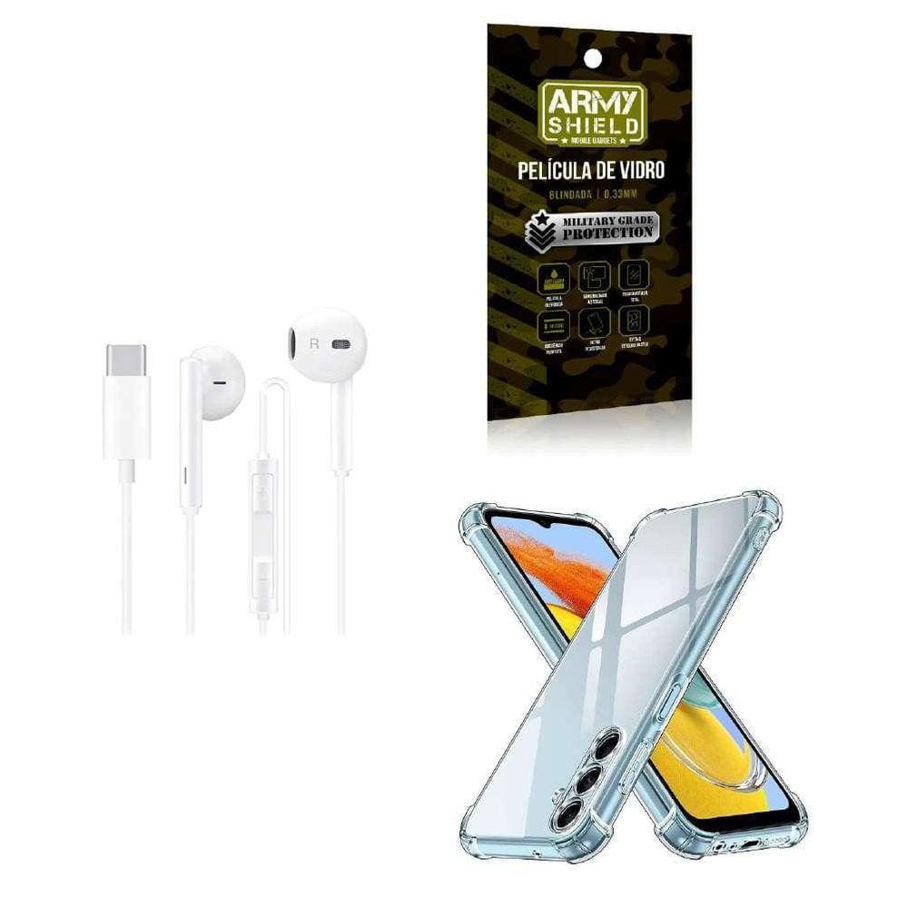 Capinha Samsug M14 6.6 + Fone De Ouvido Tipoc + Película 3D