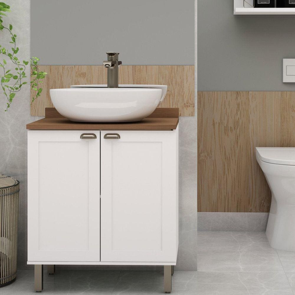Gabinete para Banheiro 2 Portas Provençais sem Cuba 100% Mdf Branco