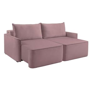 sofá 4 lugares retrátil moon com usb linho rosa 260 cm