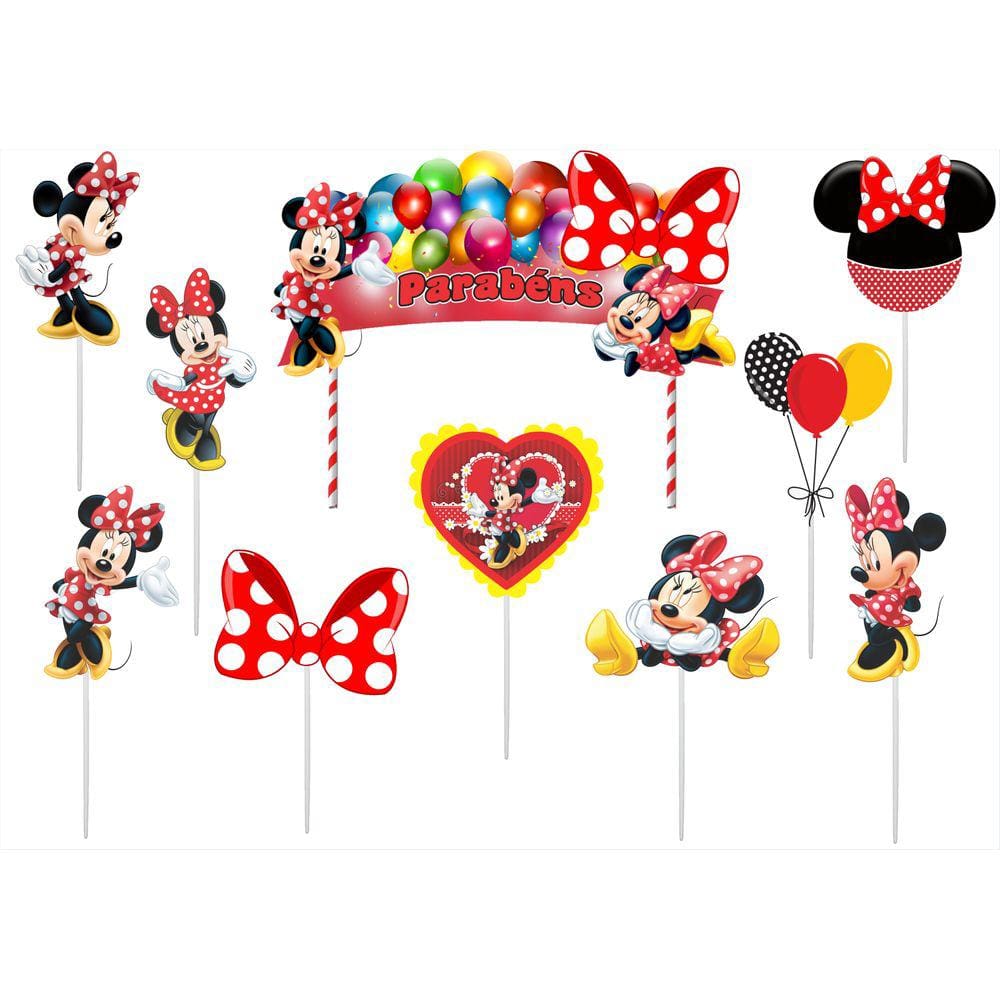 Topo de Bolo Minnie Mouse Parabéns - 1 Unidade - Extra Festas