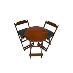 Jogo De Mesa Bistrô E 2 Banquetas Estofadas Em Madeira Maciça - Marrom Imbuia - Bar Restaurante Aréa Goumert