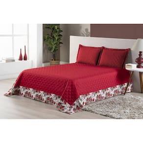 Jogo De Cama Vitória Casal Vermelho Babado Estampado 3 Peças