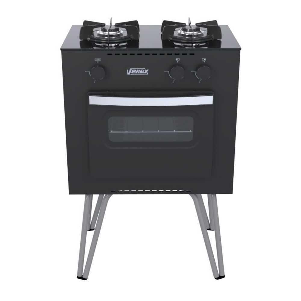Fogão A Gás Mini Cook 2 Bocas Com Forno Preto - Venax