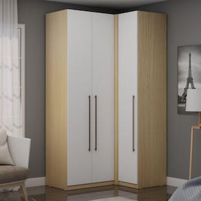 Guarda-Roupa Modulado de Canto 100% MDF 3 Gavetas Infinity Savana/Branco