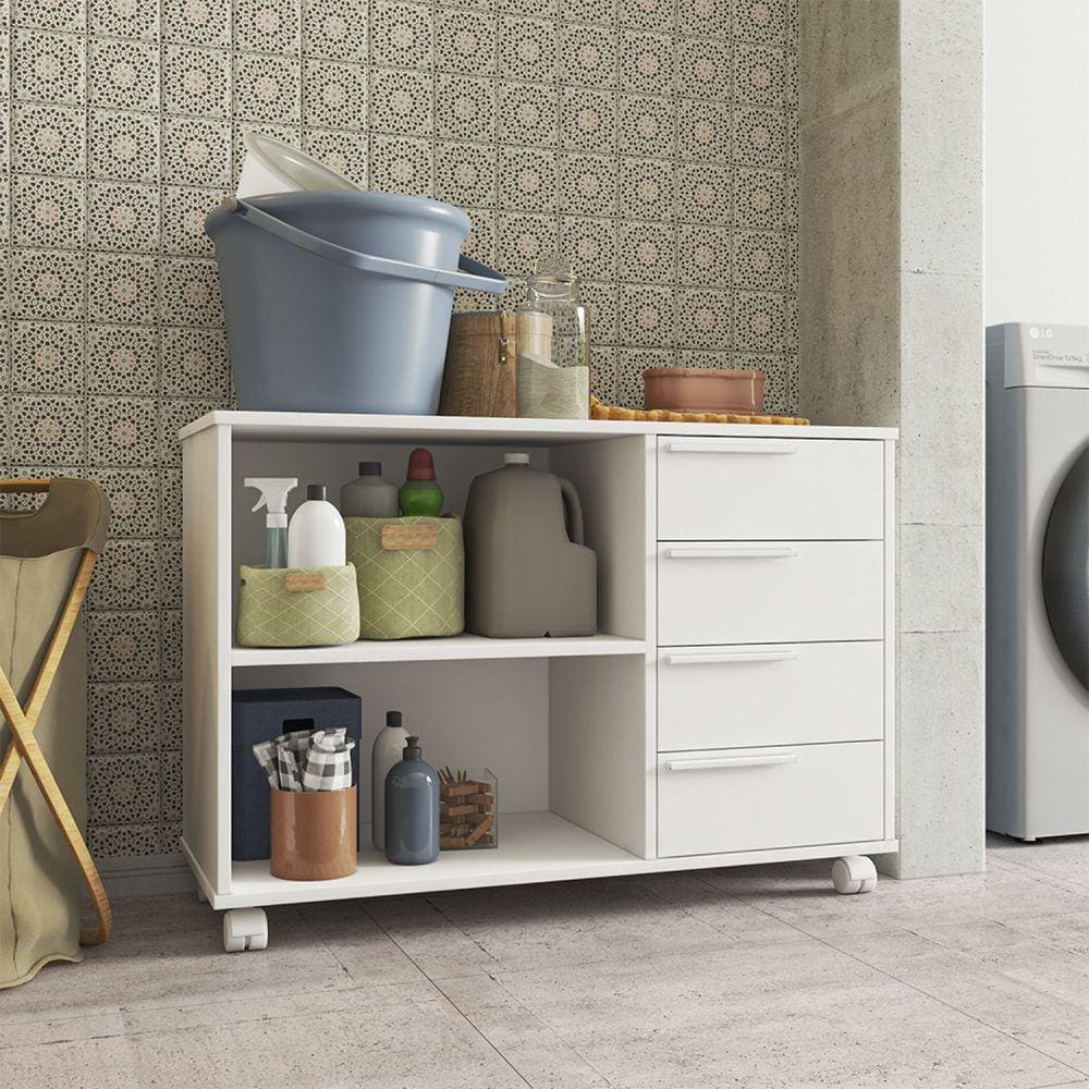 Balcão Multiuso 1 Prateleira 4 Gavetas MDP 15mm Branco