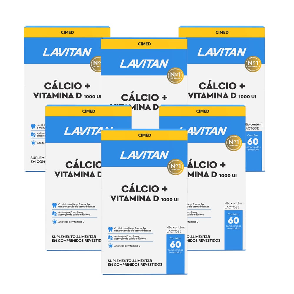 Suplemento Vitamínico-Mineral Cálcio + Vitamina D 600mg 60 Comprimidos - 6 Unidades