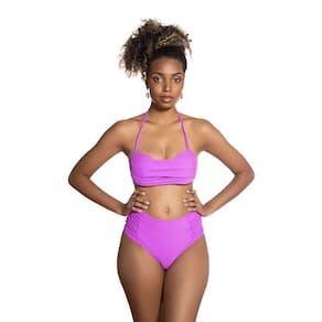 Biquini Hot Pants Calcinha Larga Lateral Plissada Top Bojo Nao Removivel Praia Priscina Protecao UV