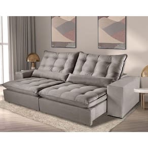 Sofá 4 Lugares Retrátil e Reclinável 2,50m Luana Suede Móveis Mix