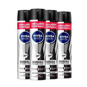 Kit Desodorante Aerosol Nívea Black & White Masculino 200ml - 4 unidades