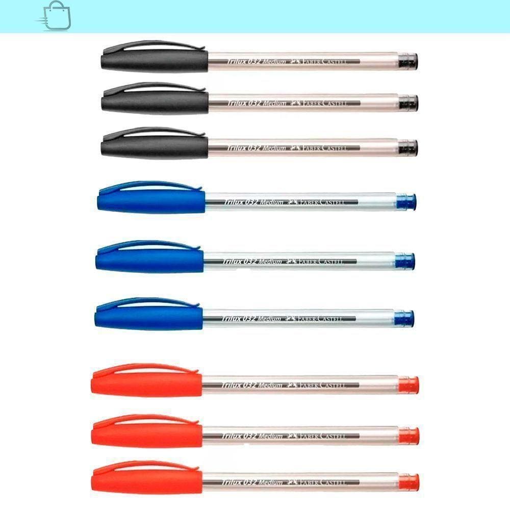 Kit 9 Canetas Faber-Castell Vermelha Azul Preta