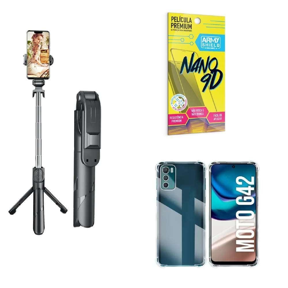 Kit Tripé De Selfie + Capinha Motorola G42 + Película 9D