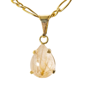Colar Mini Gota Rutilo no Cristal Natural Garra Dourado