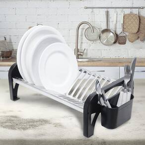 Escorredor Inox Super Compacto Preto Domum 16 Pratos
