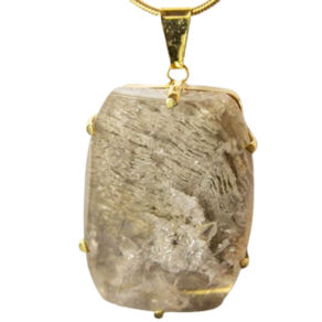Colar Pedra Cristal Lodolita Baguette Garra Dourada