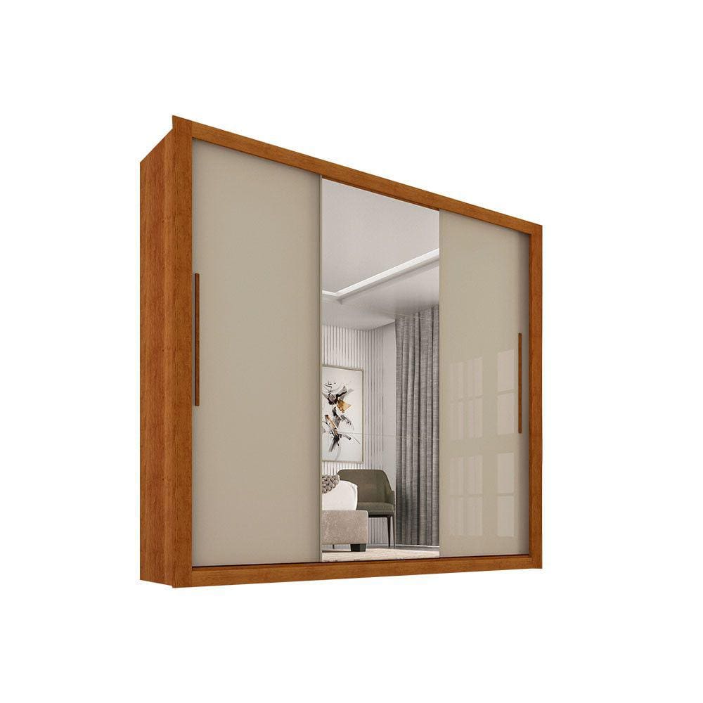 Guarda Roupa Casal Costa Rica 3 Portas com Espelho Central e 4 Gavetas Sallêto Móveis