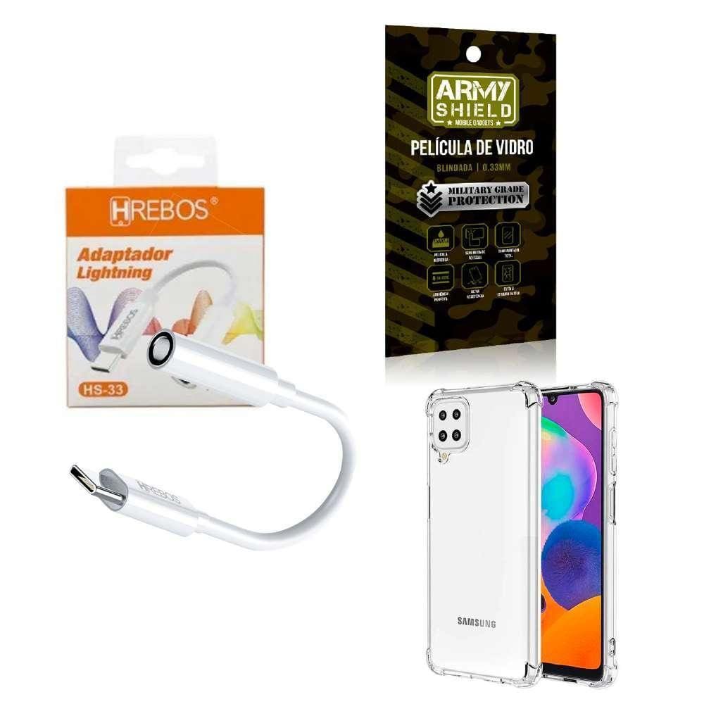 Capa Samsung A224G + Adaptador P2 Para Tipo C + Película 3D