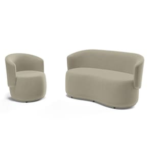 Kit Poltrona e Namoradeira Aisha Orgânica Suede Bege - Desk Design
