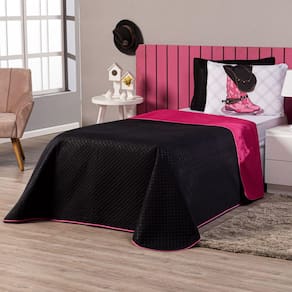 Kit Cobre Leito Boiadeira Preto/Pink Dupla Face com Fronha Estampada SOLTEIRO 03 Peças